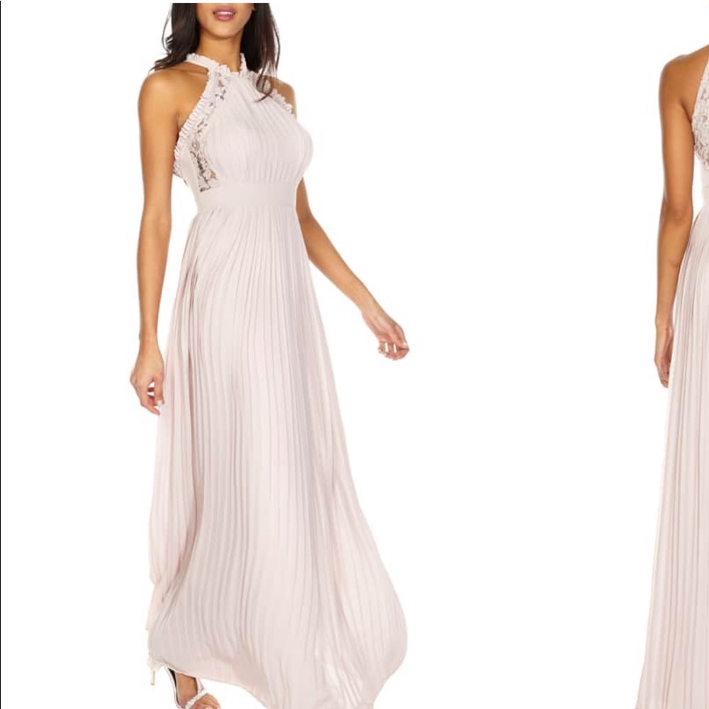 TFNC Dousha Pleated Halter Gown
